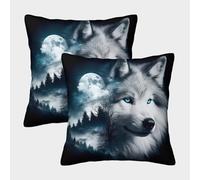 HLXZMCVBT Loup Housse De Coussin Velours avec Fermeture Éclair intéressant Soft & Comfortable 2 Pièces pour Sofa Canapé Chambre Auto Chaise Domicile Décor 50x50cm