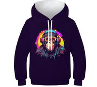 HLXZMCVBT Monkey Unisexe pour Enfant avec Sweat Shirt À Capuche 3D Sweatshirts Poche Manche Longue Années 8-10Y