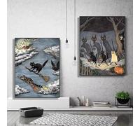 HLYEHDIAD Lot de 2 affiches sur toile Halloween sorcière chat noir art mural poster impression décoration d'intérieur sans cadre (30 x 40 cm)