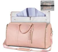 HLYICRQ Large Capacity Carry on Garment Bag, PU Leather Duffle Bag for Women,Waterproof Travel Bag for Women, 2 in 1 Hanging Suitcase Suit Travel Bags (Pink,One Size)