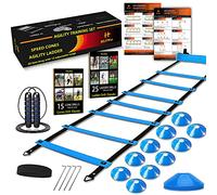 HLYWEI Kit d'entraînement d'agilité de Vitesse, Comprend 1 échelle d'agilité, 4 piquets en Acier, 1 Bandeau de Sport, 1 Corde à Sauter, 10 cônes de Disque et Un Sac de Transport - Équipement