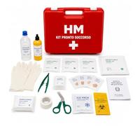 HM Boîte de premiers secours d'entreprise, conforme au D.M. 388/03 annexe 2, mallette rigide rouge, support mural inclus, pour bureaux, magasins, laboratoires et petites entreprises