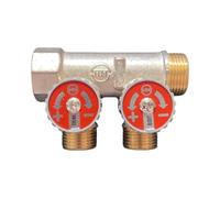 HM | Collecteur sanitaire frontal 3/4" x 1/2" - 2 voies, 3 voies ou 4 voies | Laiton nickelé avec robinets de fermeture | Pour systèmes d'eau multicouche et cuivre (2 voies)