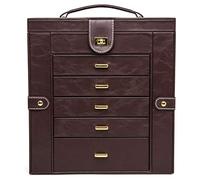 HM&DX Cuir Boîte à Bijoux Miroir, Grande Capacité Organiseur De Rangement Bijoux avec Poignée Tiroirs Fonctionnelle Boîte à Bijoux Organiseurs pour Fille Femme-café