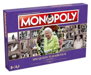 HM Queen Elizabeth II Monopoly Jeu de société, tournez les moments clés de la vie de Sa Majesté, collectionnez la résidence royale, les chevaux, les corgis et les mariages, le jeu de propriété rapide