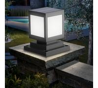 HMAKGG Borne Solaire Exterieur Jardin, Borne Éclairage Extérieur LED, Lampe Solaire Jardin en ABS pour Pilier Portail, 6000K, 2200mAh, IP45 Étanche Potelet Eclairage pour Chemin Terrasse, Noir