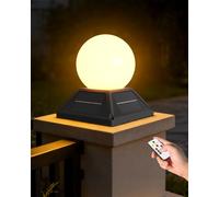 HMAKGG Borne Solaire Extérieur Jardin IP65, Lampe de Pilier Extérieur Solaire avec Télécommande, Minuterie 2/4/6/8H, 3 Couleurs 3000K/4000K/6000K, Éclairage Portail Chemin Terrasse, Noir