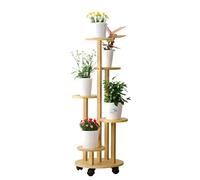 HMAKGG Porte Plante Interieur, Support Plantes Interieur en Bambou, 4 Roulettes, Étagère Plante 5 Niveaux Stable pour Petits Pots, pour Balcon Salon, 19 * 90CM