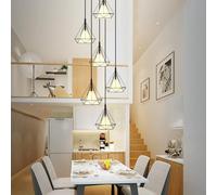 HMASNSEIY Lustre d'escalier en Diamant à 6 têtes, luminaire Suspendu en Duplex pour loft, Lampe Suspendue pour escalier, luminaire décoratif Suspendu pour Cage d'escalier, E27, Or-Or (Noir)