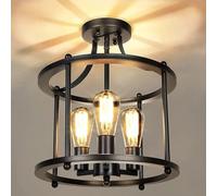 HMASNSEIY Plafonnier semi-encastré跟卖死一家 industriel rustique noir à 3 ampoules avec cage en métal E26/E27, 14" H x 12,8" P, blanc chaud, 40 W MAX, à intensité variable, pour l'intérieur et la cuisine