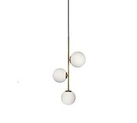 HMASNSEIY Suspension en Verre Blanc à 3 lumières, Boule en Verre Blanc et Lampe Suspendue en Laiton doré Matel, Lustre de Plafond (3 lumières) fabriqué en Chine