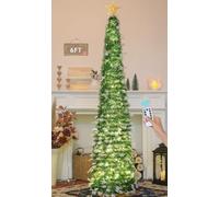 HMASYO Sapin de Noël artificiel pliable avec 100 lumières LED à minuterie et télécommande, alimenté par USB, flocons de neige décoratifs, décoration pour maison, bureau, fête, 1,8 m, vert