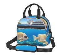 HMBGFW Happy Ocean Holiday Sac à déjeuner isotherme pour femme, durable, imperméable et portable, petite boîte à déjeuner portable, porter des sangles à bandoulière
