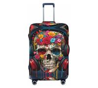 Hmbgfw Housse de protection pour valise de voyage Motif crânes et fleurs écoutant de la musique 45,7 à 81,3 cm, noir, X-Large
