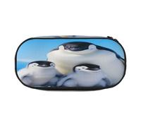 HMBGFW Mère pingouin et bébé mignon trousse à crayons rose et noir, motif imprimé complet, tissu Oxford 300D