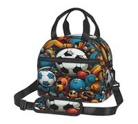 HMBGFW The Happy World of Football Sac à déjeuner isotherme pour femme, durable, imperméable et portable, petite boîte à déjeuner avec bretelles