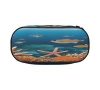 HMBGFW The World of Underwater Animals Trousse à crayons mignonne rose et noire Motif imprimé en tissu Oxford 300D