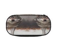 HMBGFW Trousse à crayons avec inscription « Two wolves in the snow » - Motif imprimé complet - Tissu Oxford 300D