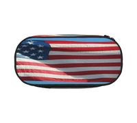 HMBGFW Trousse à crayons avec motif drapeau américain dans un ciel bleu, rose et noir, motif imprimé complet, tissu Oxford 300D