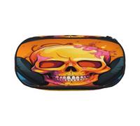 HMBGFW Trousse squelette écoutant de la musique - Trousse à crayons rose et noire - Motif imprimé complet - Tissu Oxford 300D