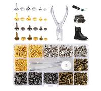 HMCEY 180 Pièces Rivet Cuir 3 Tailles,Goujon Rivet Couture Tissus,Métallique Rivets Double Capuchon,Couture DéCoratif Rivets Tubulaire,Riveteuse Cuir,Rivetes de Reliure à Tête Plate pour Artisanat