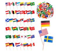 HMCEY 200 Pièces Drapeau du Monde Cure Dent Cocktail,Pic Drapeau en Bois, Cure Dents Decoratif,Pic Aperitif Reutilisable,Fourchettes à Fruits,Pique a Brochette Apero pour Fête, Mariage, Sandwich