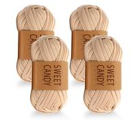 HMCEY 4 Pièces Fil Crochet 4 X 100 g,Tshirt Yarn,Fil Polyester pour Sac,Fils pour Crocheter Sac a MainThick Cotton Yarn,Fils de Coton Epais Douce,Files à Tricoter Paniers pour Adulte Bricolage