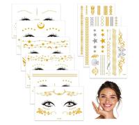 HMCEY 9 PCS Tatouage Visage Paillette Doré,Maquillage de Tatouage Temporaire Visage,Face Tatoo Glitter,Stickers Tatouages pour Visages,Paillette Autocollant Corps Festival pour Bal Masqué, Carnaval