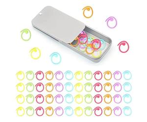HMCEY Lot de 50 Anneaux Marqueurs pour Tricot,Marque Maille Crochet Metal,Stitch Markers Knitting,Marqueurs Verrouillages,Marqueur de Crochet Colorés pour Bricolage Couture Avec Boîte de Rangement
