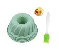 HMCEY Moule a Kouglof Silicone 24 CM,Moule Gateau Bundt avec Brosses,Moules Dessert à Brioche Réutilisable,Moules Savarin a Baba Au Rhum,Cake Mold pour Pâtissiers, Chocolat, Pudding - Vert Morandi