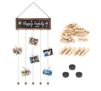 HMCEY Pele Mele Photo Mural,Cadre Photo Pele Mele Bois,Porte Photos Mural avec Tableau à Messages et 30 Pinces à Photos,Accroche Photos Murals Pince,Support Suspendu pour Polaroid pour Exposition