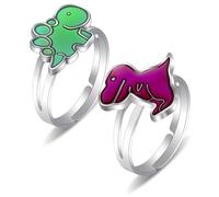 HMCEY Set de 2 Bague D'Humeur Enfant Dinosaurien,Bague Changement de Couleur,Bagues Humeur Reglable,Qui Change de Temperature Bagues Emotional Change Couleur,Mood Ring Kids pour Costume Fête