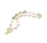 HMCOCOOFM 2 Rows White Sea Shell Pearl Blue Glass Bracelet Clasp