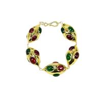 HMCOCOOFM Red Green Agate Yellow Gold Plated Edge Shaped Bracelet Gems Women Jewelry Gifts