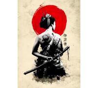HMDKHI Images de posters japonais Bushido, peinture de figurines japonaises de ninjas samouraï, figurines japonaises et mont Fuji, sans cadre, JP-08, 1 pièces - 70 x 100 cm
