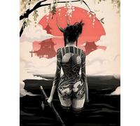 HMDKHI Images de posters japonais Bushido, peinture de figurines japonaises de ninjas samouraï, figurines japonaises et mont Fuji, sans cadre, JP-06, 1 pièces - 50 x 70 cm