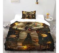 HMELTDIM Astronaute Lune Housse De Couette 2 Pièces Starlit Sky Theme 3D Motif Imprimé Linge De Lit Microfibre pour Adulte Et Enfant avec 1 Taie d'oreiller Single（135x200cm）