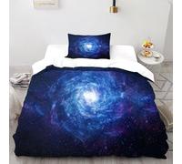 HMELTDIM Blue Spiral Galaxie Housse De Couette 2 Pièces 3D Motif Imprimé Exploration du Ciel étoilé Linge De Lit Microfibre Adulte avec Fermeture Éclair Et Taies d'oreiller Single(135x200cm)