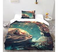HMELTDIM Casque d'astronaute Housse De Couette Single(135x200cm) Parure De Lit Adulte Ave Fermeture Éclair Ciel étoilé Themes Housse De Couette Imprimée Et 1 Taie d'oreiller