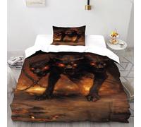 HMELTDIM Cerbère Flamme Housse De Couette 2 Pièces Animal Themes Wildlife Parure De Lit Microfibre pour Adulte Et Enfant avec Fermeture Éclair E Taies d'oreiller Single（135x200cm）