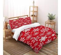 HMELTDIM Christmas Flocon de Neige Housse De Couette 2 Pièces 3D Motif Imprimé Winter Flocon de Neige Linge De Lit Microfibre Adulte avec Fermeture Éclair Et Taies d'oreiller Super King（260x220cm）
