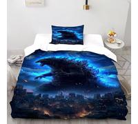 HMELTDIM Ciel étoilé Godzilla Imprimé Parure De Lit Microfibre Super Douce Et Respirante Animal Themes Wildlife Housses De Couettes 2 Pièces Et 1 Taie d'oreiller Single(135x200cm)