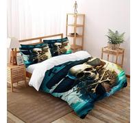 HMELTDIM Crâne du Navire Pirate Housse De Couette 3 Pièces 3D Motif Imprimé Pirate Navire Linge De Lit Microfibre Adulte avec Fermeture Éclair Et Taies d'oreiller King（220x240cm）