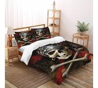 HMELTDIM Crâne Pirate Housse De Couette 2 Pièces 3D Motif Imprimé Crâne Pirate Linge De Lit Microfibre Adulte avec Fermeture Éclair Et Taies d'oreiller King（220x240cm）