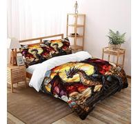 HMELTDIM Dragon en vitrail Imprimé Parure De Lit Microfibre Super Douce Et Respirante Dragon en Verre Fantasy Housses De Couettes 3 Pièces Et 2 Taie d'oreiller Double（200x200cm）