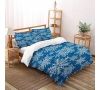 HMELTDIM Flocon de Neige Housse De Couette 2 Pièces 3D Motif Imprimé Winter Flocon de Neige Linge De Lit Microfibre Adulte avec Fermeture Éclair Et Taies d'oreiller Super King（260x220cm）