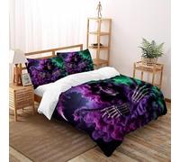 HMELTDIM Grim Reaper Housse De Couette 2 Pièces 3D Motif Imprimé Grim Reaper coloré Linge De Lit Microfibre Adulte avec Fermeture Éclair Et Taies d'oreiller King（220x240cm）