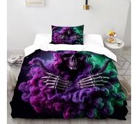 HMELTDIM Grim Reaper Housse De Couette 3 Pièces Grim Reaper coloré Ensemble Literie Microfibre Adulte avec Fermeture Éclair 1 Taie d'oreiller Single（135x200cm）