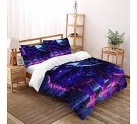 HMELTDIM Loup néon Housse De Couette 3 Pièces Loup Pleine Lune Ensemble Literie Microfibre Adulte avec Fermeture Éclair 2 Taie d'oreiller King（220x240cm）