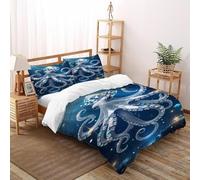 HMELTDIM Octopus Diamant Housse De Couette 2 Pièces 3D Motif Imprimé Octopus de la mer Profonde Linge De Lit Microfibre Adulte avec Fermeture Éclair Et Taies d'oreiller Super King（260x220cm）